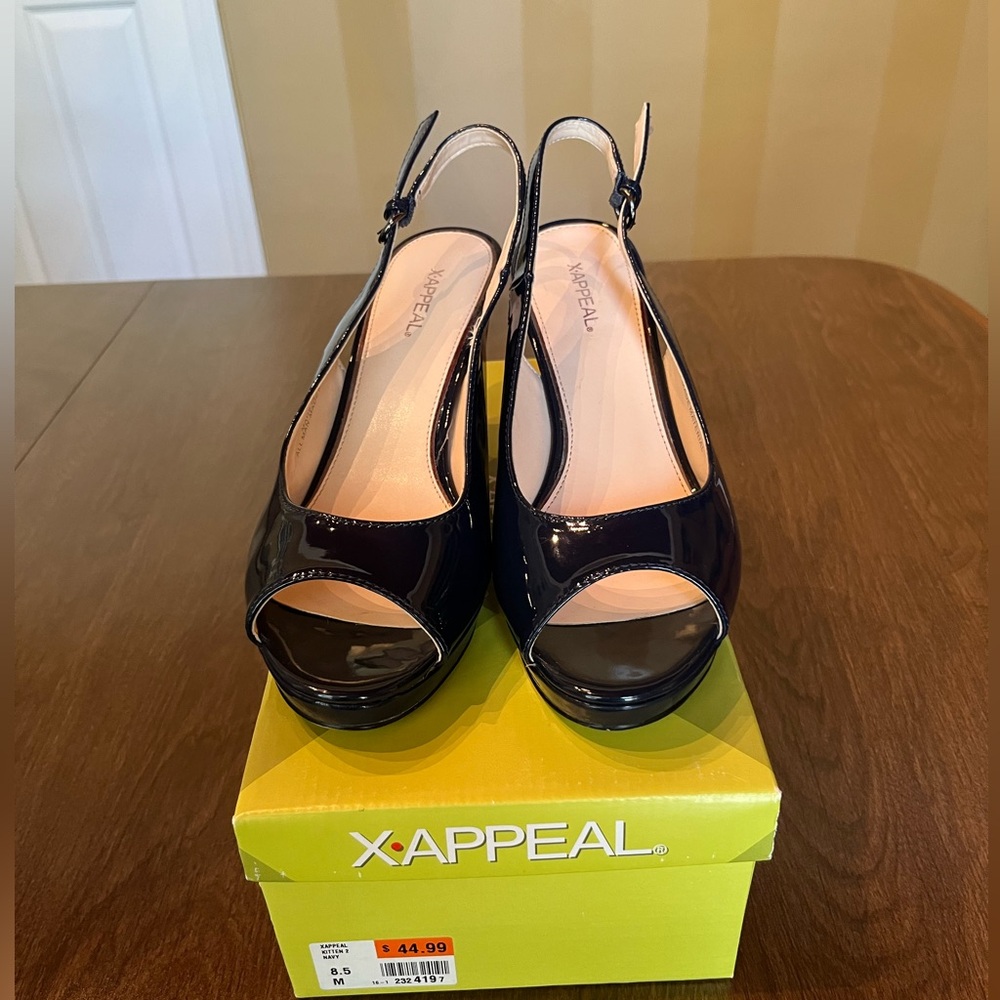 X-APPEAL Navy Patent Leather Sling-back heels Size 8.5M